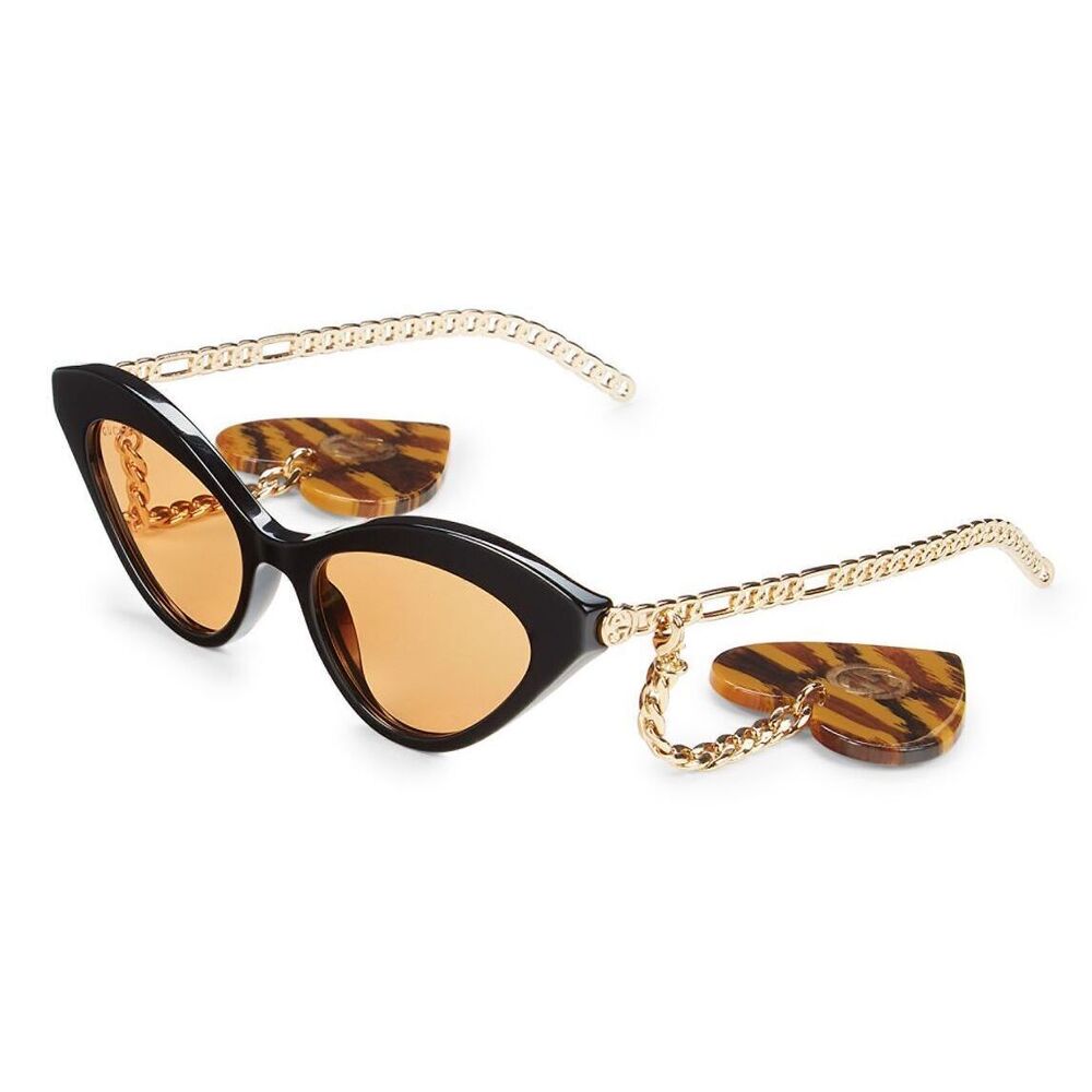 Nwt Gucci Gg0978s-002-52 Black Gold Cat Eye 52mm Sunglasses